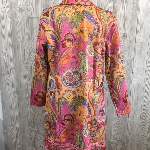 C.o.z.y. Pink Paisley Open Fringed Jacket Size Large - Picture 7 of 14